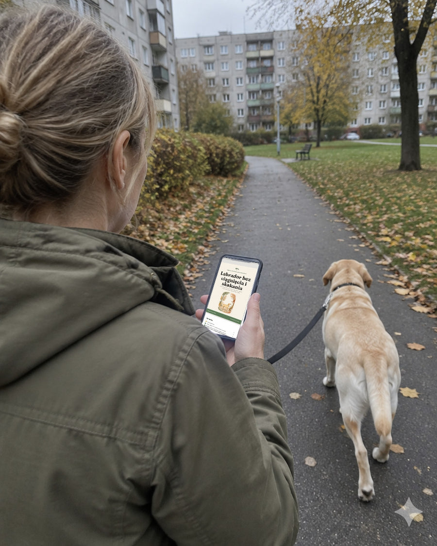 Labrador bez ciągnięcia i skakania: e-book na telefonie w codziennej sytuacji