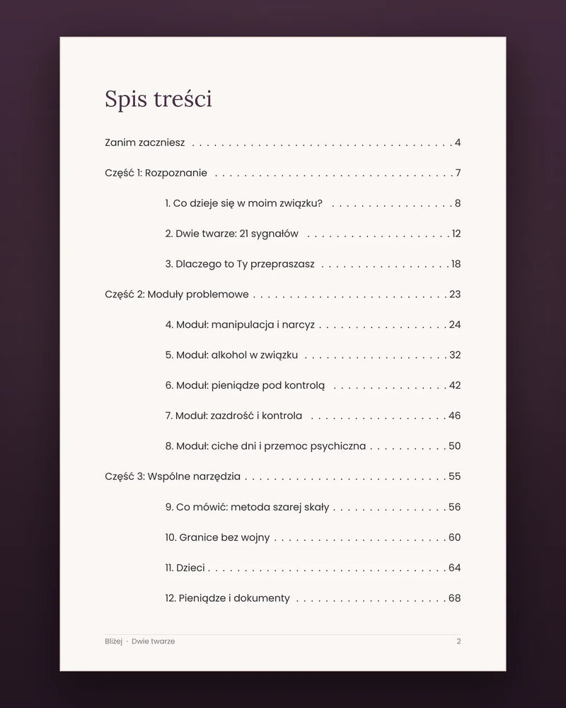 Spis treści poradnika „Dwie twarze”
