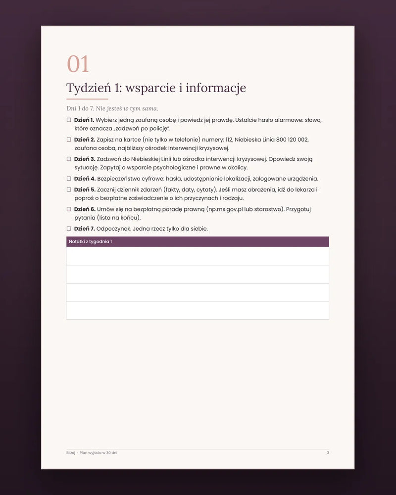 Plan wyjścia w 30 dni: checklista tygodnia 1